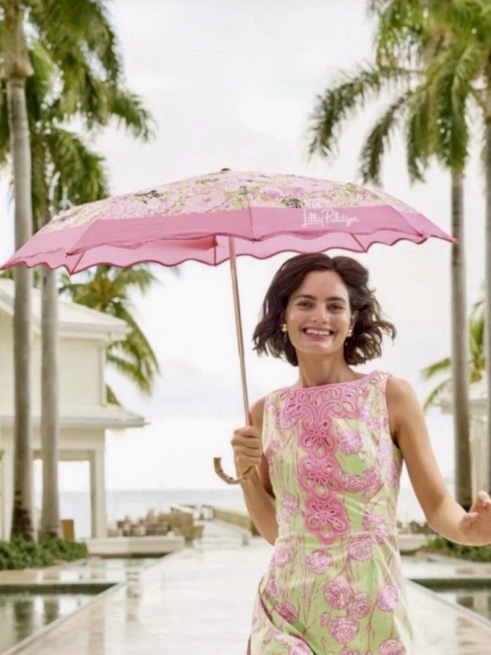 NWT Lilly Pulitzer Printed Travel Umbrella In Pistachio Macaron Bees Knees ☂️